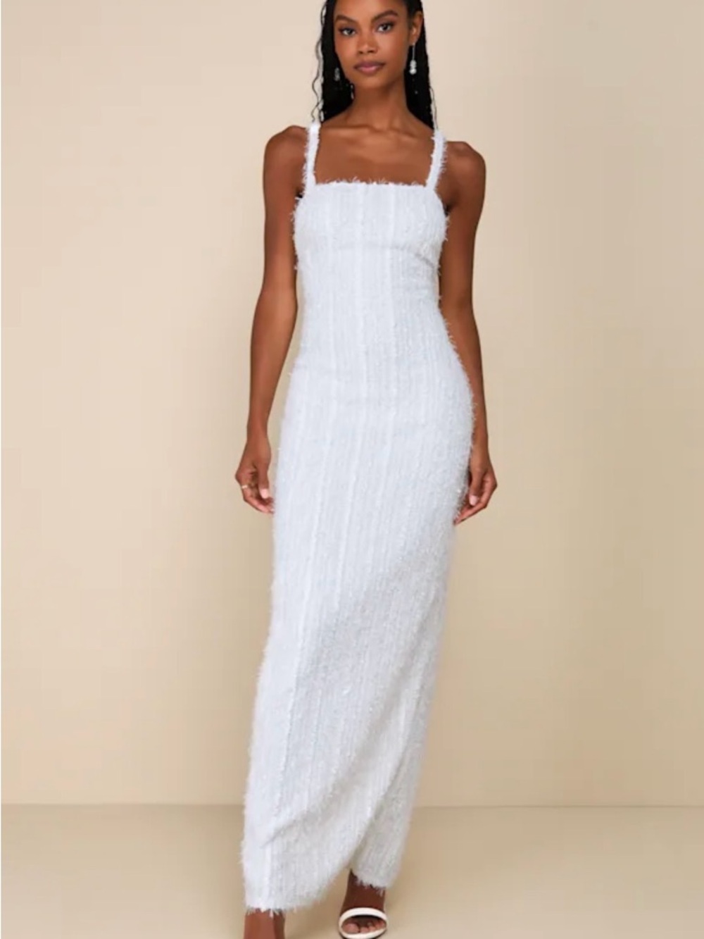Lulu's White Textured Sleeveless Maxi Dress